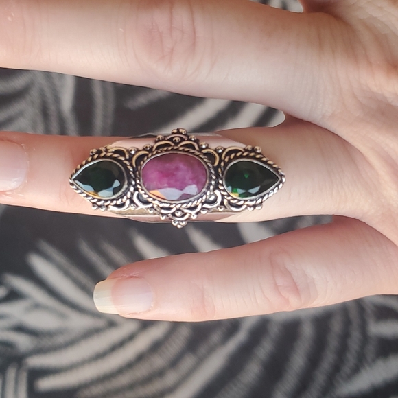 New Kashmir Ruby & Diopside 925 Silver Statement Ring. - Picture 4 of 10